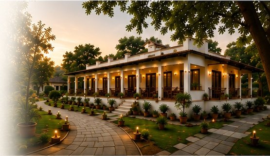 PanchTatva Aashram at sunset