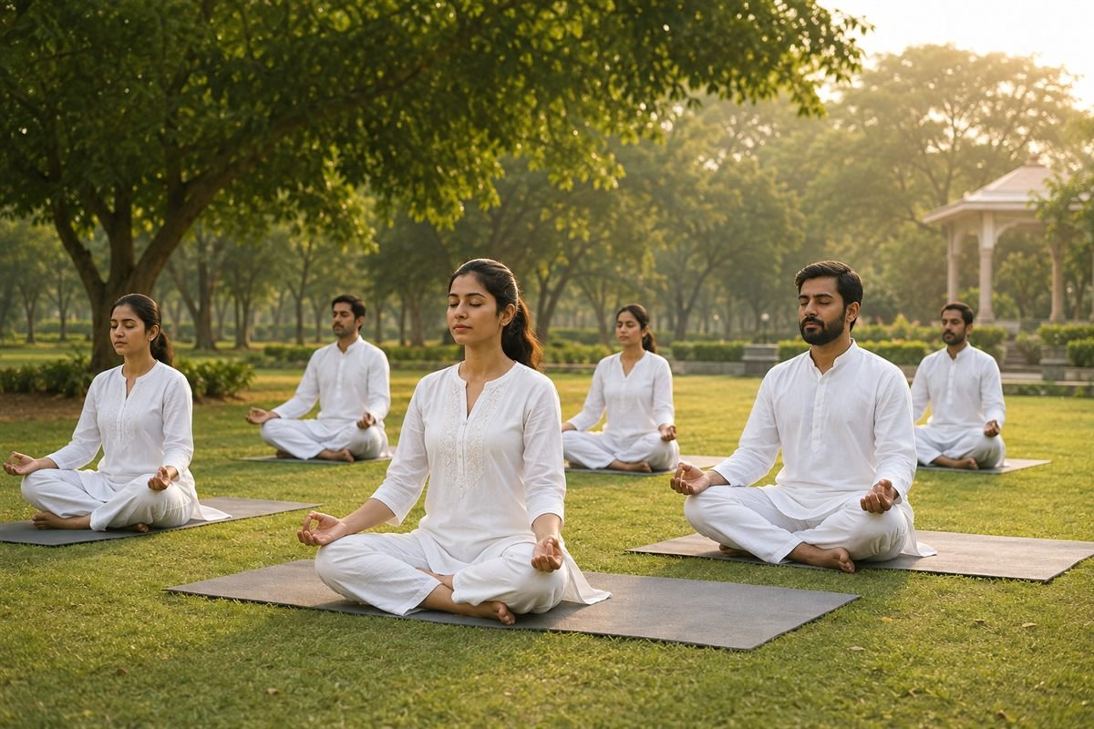 प्रकृति के बीच योग और प्राणायाम