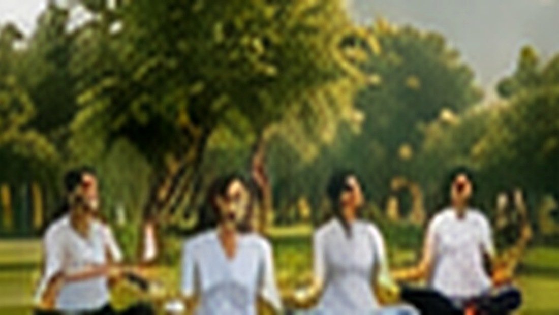 Guests during a guided meditation programme at PanchTatva Aashram