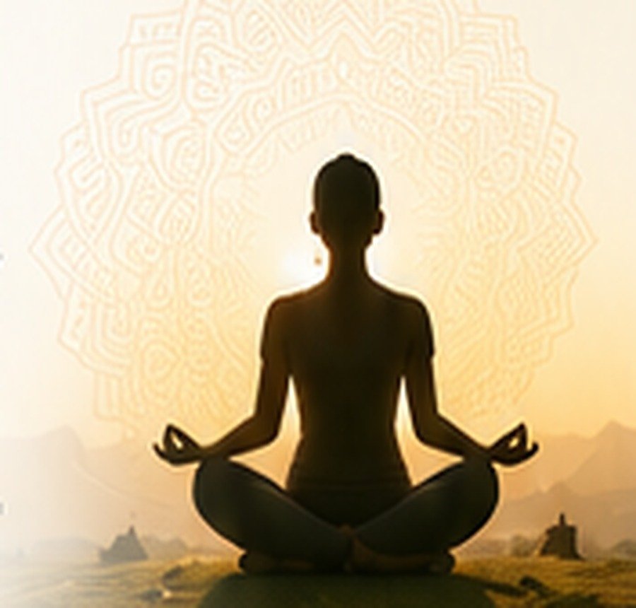 Meditation silhouette at sunrise